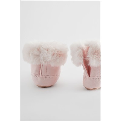 The White Company Pink Faux Fur Boot Slippers