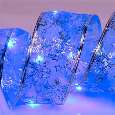 Гирлянда для дома ЛЕНТА ДЕКОРАТИВНАЯ "Морозные снежинки" 2,0 м, 6 см, 20 ламп LED (на батарейках), Синий (подсветка синий)