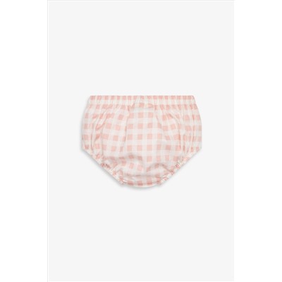 The Little Tailor Baby Pink Cotton Gingham Dress & Bloomer Set