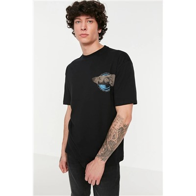 Черная футболка свободного/повседневного кроя с короткими рукавами и художественным принтом из 100 % хлопка TMNSS21TS3668