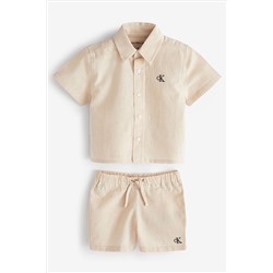 Calvin Klein Natural Linen Blend Shirt Shorts Set