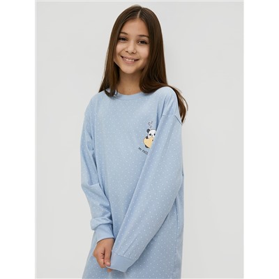 Хлопковая сорочка в расцветке "горошек на голубом" для девочек