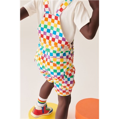 Little Bird by Jools Oliver Rainbow Checkerboard Dungaree and T-Shirt Set