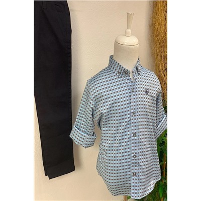 Рубашка с узором и сложенными рукавами для мальчика 3800 Синяя 20YECWRG3800_010