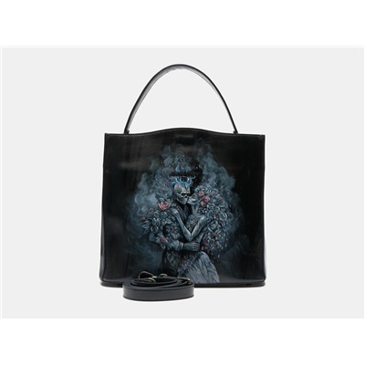 Синяя кожаная сумка с росписью из натуральной кожи «W0027 Blue Скелеты пара»