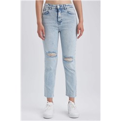 Длинные джинсовые брюки прямого кроя Mary Vintage с высокой талией и рваными деталями и вырезами