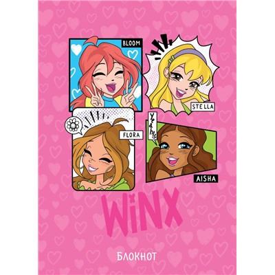 Winx. Блокнот. Розовый (А5, 48 л., цветной блок, со стикерами)