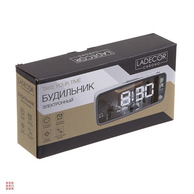 LADECOR CHRONO Будильник электронный, 14x5,7 см, USB/3xAAA, пластик, цвет белый, арт.1