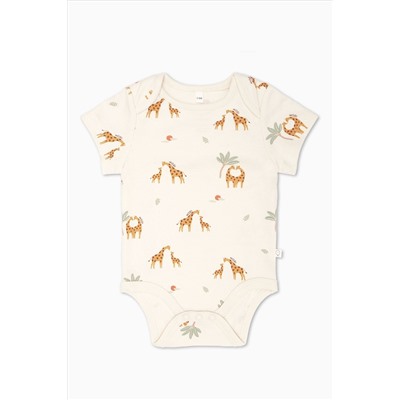 MORI Cream Organic Cotton & Bamboo Giraffe Print Long Sleeve Bodysuit