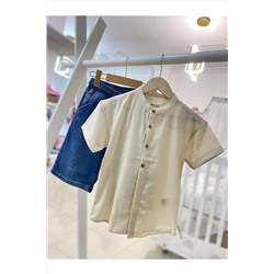 Digidi Детская льняная рубашка кремового цвета с воротником и короткими рукавами для мальчиков 3-8 лет CE1252