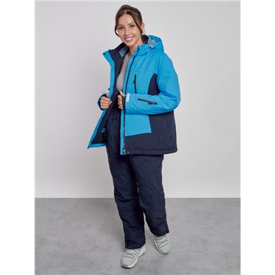 Горнолыжная куртка женская зимняя большого размера синего цвета 3960S