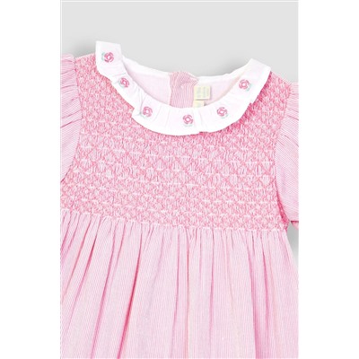 JoJo Maman Bébé Floral Embroidered Collar Smocked Party Dress