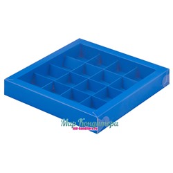 Коробка для конфет 16 шт с пластиковой крышкой Синяя 200х200х30