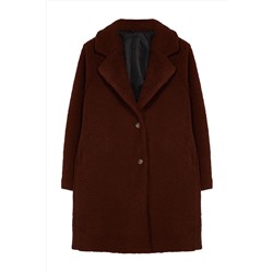 Коричневое плюшевое пальто стандартного кроя TBBAW25DD00006