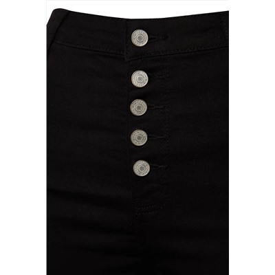 Цветные черные джинсы с высокой талией на пуговицах спереди TBBAW24CJ00001
