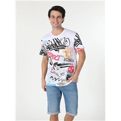 Многоцветная мужская футболка с коротким рукавом Comfort Fit с круглым вырезом и принтом
