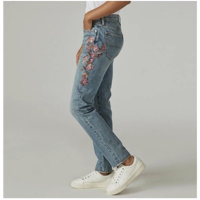 Классные прямые джинсы с высокой талией, декорированные вышивкой. Экспорт