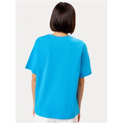Хлопковая женская футболка ярко-синего цвета с принтом