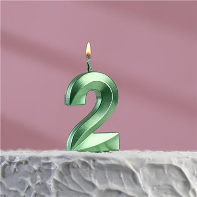 Свеча в торт на шпажке «‎Грань», цифра "2",изумруд, 5 см