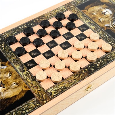 Нарды "Лев и тигр", деревянная доска 50 х 50 см, с полем для игры в шашки