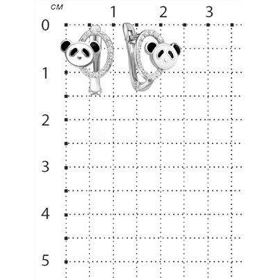 Серьги детские из серебра с эмалью и фианитами родированные - Пандочки 925 пробы 2313004