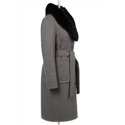 02-3109 Пальто женское утепленное (пояс) Микроворса серо-черный