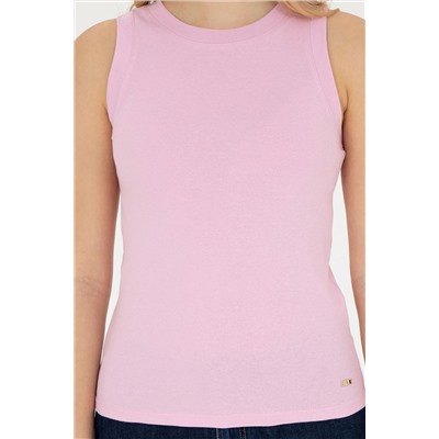 Женская розовая футболка без рукавов с круглым вырезом Скидка 50% в корзине