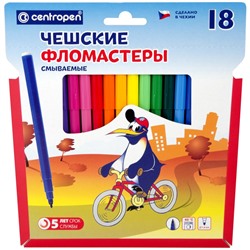 Фломастеры CENTROPEN "Пингвины" 18цв. (7790/18-86) смываемые, в карт. коробке