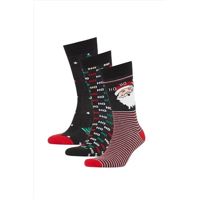 Мужские хлопковые длинные носки из трех предметов с новогодней тематикой T3982AZ20AU