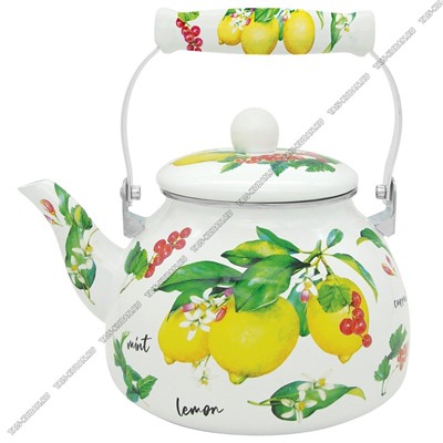 Чайник 2,5л "Лимонный фреш",белая эмаль,круговая деколь,индукционное дно,керамическая подвижная ручка,подарочная упаковка