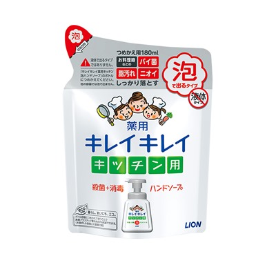 LION Кухонное мыло-пенка для рук "KireiKirei" с антибактериальным эффектом 180 мл, мягкая упаковка / 24