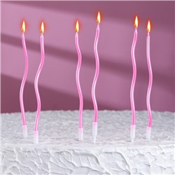 Свечи для торта витые "Серпантин" 6  шт, 12 см, коктейльные, розовый блик