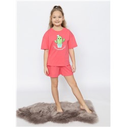 CSJG 50172-25 Пижама для девочки (футболка, шорты),малиновый