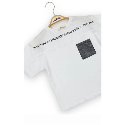 Кожаная футболка из прочного хлопка с карманами для мальчика 23YTSHE1298
