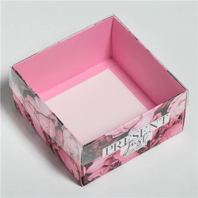 Коробка под бенто-торт с PVC крышкой, кондитерская упаковка «Present», 12 х 6 х 11.5 см