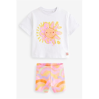 Pink/White Rainbow Sun T-Shirt and Cycle Shorts Set (3mths-7yrs)