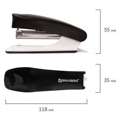 Степлер №10 BRAUBERG "METROPOLIS", до 20 листов, с антистеплером, черный, 228750