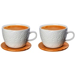 Чашка для капучино и кофе латте 500 мл "Кружево" + дерев. подставка (2 шт.)