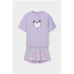 КБ 2828 Пижама девочки пастельно-лиловый, мишки