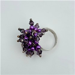 Кольцо с хрусталем и бусинкой под жемчуг цвет фиолетовый 3