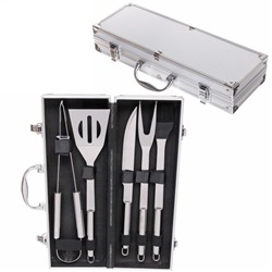 Набор для барбекю из 5 предметов в кейсе LX-0032: щипцы, вилка, лопатка, нож, кисточка кулинарная