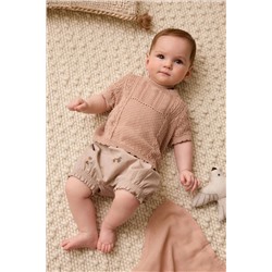 Rust Brown/Pink Baby Knitted Top and Woven Shorts Set (0mths-2yrs)