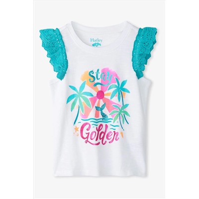 Hatley Stay Golden Ruffle Sleeve Tank White Top