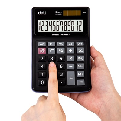 Калькулятор настольный КОМП. Deli EM04031,12-р,влагозащ,дв.пит150х128мм,чер