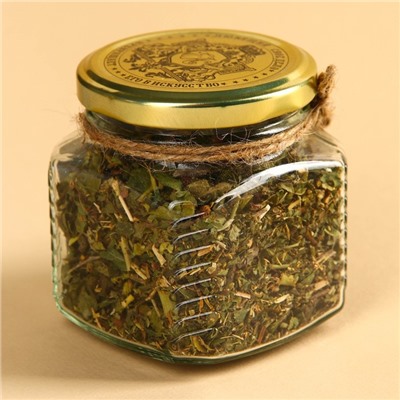 Чай травяной в стеклянной банке «Расцветай»: ежевика, репешок, фундук, ромашка, чабан-чай, шелковица, шиповник, мята, роза, 25 г.