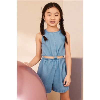 Blue Denim Twist Knot Playsuit (3-16yrs)