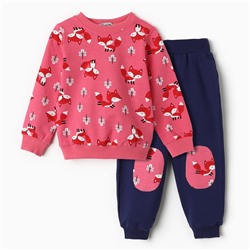 Комплект для девочки (свитшот, брюки), цвет тёмно-розовый, рост 98 см
