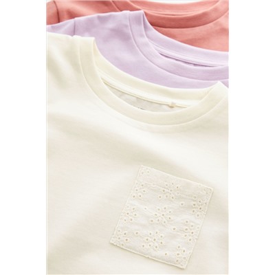 Ecru/Pink/Purple Crochet Pocket T-Shirts 3 Pack (3-16yrs)