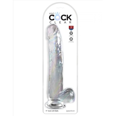 Прозрачный фаллоимитатор с мошонкой на присоске 11’’ Cock with Balls - 30,5 см.