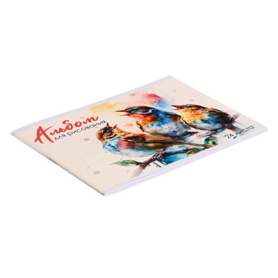 Альбом для рисования А5, 24 листа на скрепке "Воробушки", бумажная обложка, блок 100 г/м2